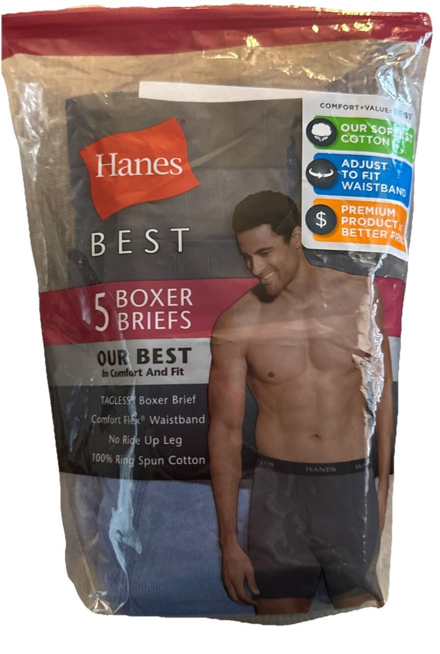 Hanes Men's 5-Pack Best Boxer Brief Size S Blue Pack NEW Cotton Tagless